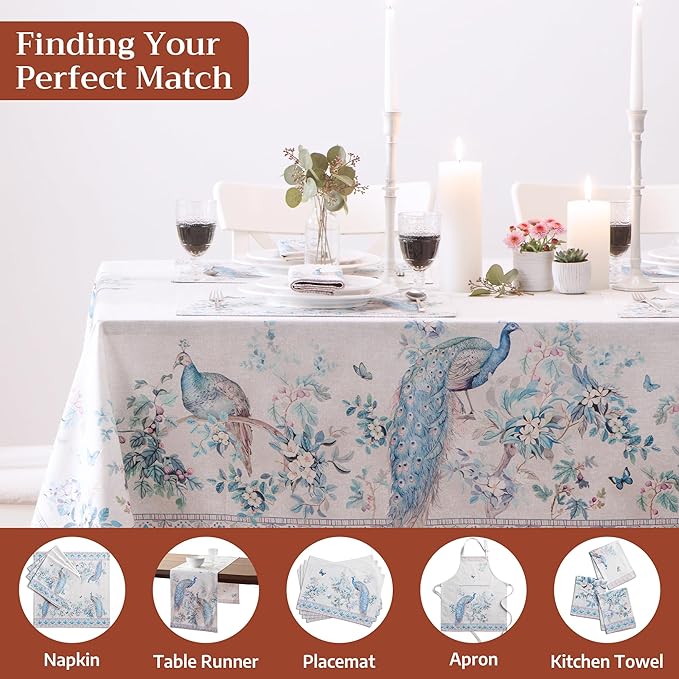 Maison d' Hermine Premium Table Cloth Rectangle Table 100% Combed Cotton 90 x 70 Inches Tablecloth Reusable Decorative for Dining Room, Farmhouse, Party, Festive & Wedding - Peacock Utopia - Orginal
