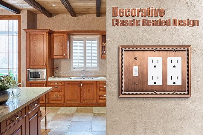 Henne Bery Sunken Pearls Heavy Duty Decorative Wall Plate Switch Plate Outlet Cover (Single Toggle/Double Decorator, Antique Copper)