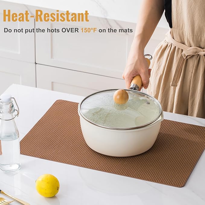 Jovono Faux Leather Placemats Set of 8, Waterproof Washable Table Mats, Easy-Clean Heat Resistant Kitchen Vinyl Place Mat for Dining Table, Restaurant, Indoor, 17.8"x11.8", Brown
