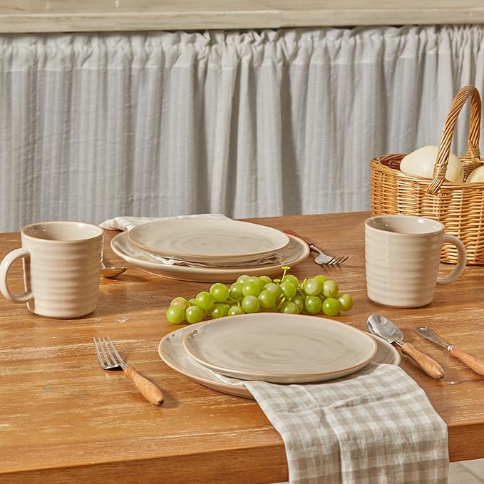 Bico Light Beige 8.7 inch Stoneware Salad Plates Set, Set of 4, Microwave and Dishwasher Safe, for Salad, Appetizer, Side Dishes, Tapas