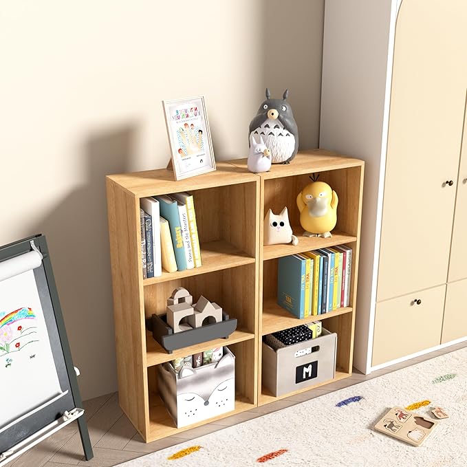 Wooden 3 Cube Storage Organizer,3 Tier Low Bookcase Freestanding Storage Display Organizer,Versatile Cubes Shelf and Cubby Unit for Any Space 15.7inch