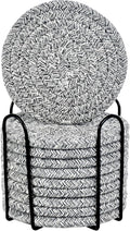 ABenkle Drink Coasters with Holder Set of 10, Cotton Woven Absorbent Coasters for Drinks, Minimalist Home Decor Coaster Set for Wooden Tabletop Protection Table, 4.3 inches