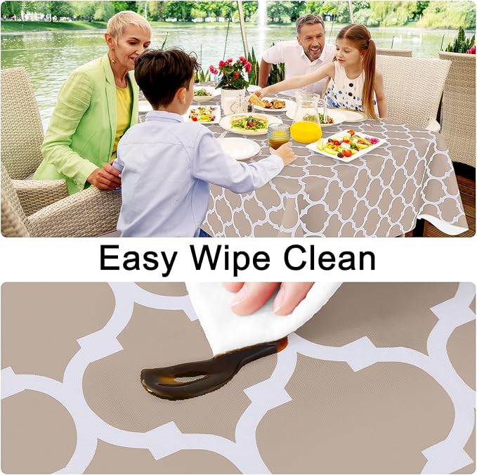 Smiry Rectangle Table Cloth, Waterproof Vinyl Tablecloths with Flannel Backing for Rectangle Tables, Wipeable Spillproof Plastic Tablecloth for Dining, Camping, Indoor and Outdoor (60"x84", Khaki)