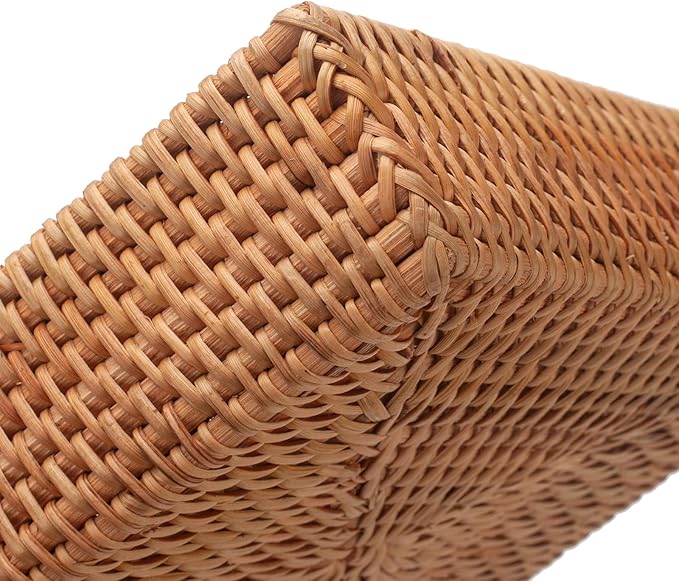 Rattan Napkin Holder Square, Wicker Napkin Basket for Kitchen, Flat Napkin Holders for Paper Napkins, Woven Luncheon Napkin Holder for Table (7.5 x 7.5 x 2.5 inch)