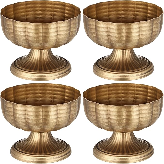 4 Pcs Distressed Vintage Gold Compote Vase for Centerpieces Compote Bowl 8'' Wide Vintage Decorative Antique Urn Planter Vase for Wedding Event Anniversary Party Indoor Outdoor Activity