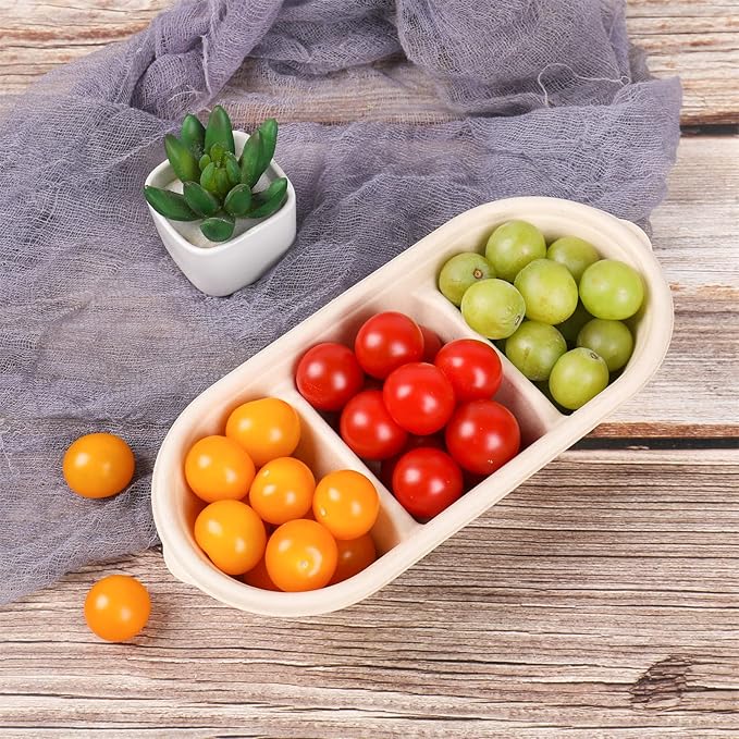 disposable paper bowls 18 oz 3 compartments with lids, Sugarcane Fiber For Snack, Dessert, Meal Prep 50 Pack