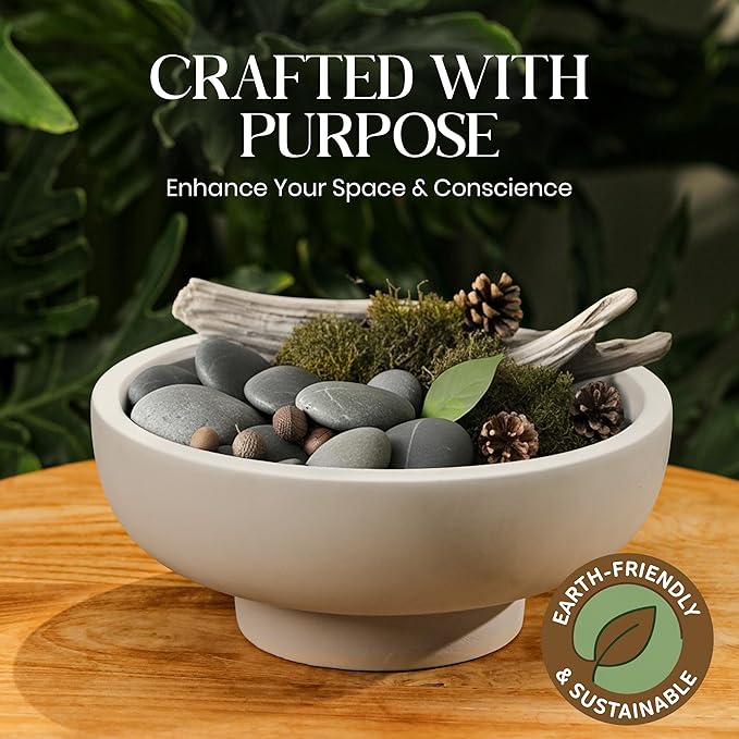 Handmade Concrete Bowl - 10x5x4.25 Inch Decorative Centerpiece Bowl for Fruits, Coffee Table, Kitchen Counter, Entryway or Shelf - Modern Minimalistic Decor (Light Gray)