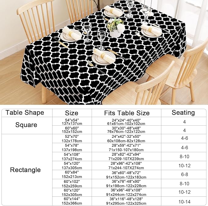 Smiry Rectangle Table Cloth, Waterproof Vinyl Tablecloth with Flannel Backing for Rectangle Tables, Wipeable Spillproof Plastic Tablecloths for Dining, Camping, Indoor and Outdoor (52"x70", Black)