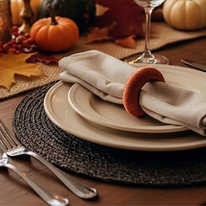 ALPHA Living HOME Harvest Yarn Wrap Napkin Rings – Set of 24, Modern Table Décor for Every Occasion