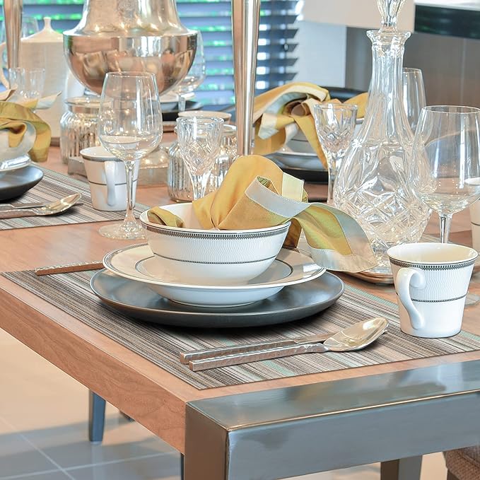Winknowl Placemats Set of 4, Heat Resistant Non-Slip Vinyl Woven Table Mats for Dining Table, Washable Durable Elegant Place Mats for Kitchen Indoor/Outdoor Use (Teal Green)
