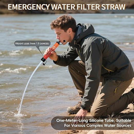Water Filter Straw, Personal Water Filtration System, Water Purifier, Outdoor Emergency Survival Gear and Equipment for Hiking Camping Accessories Travel Fishing Emergency Preparedness (2PCS)