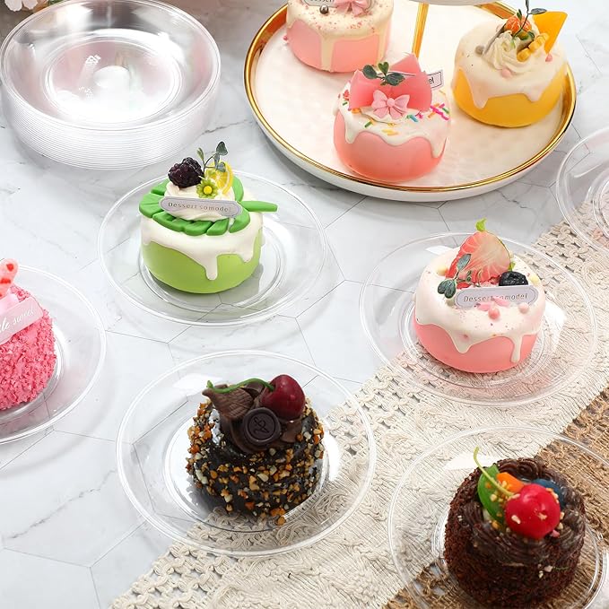 Zopeal 150 Pcs 5 Inch Plastic Dessert Plates Bulk Disposable Small Clear Appetizer Round Wedding Cake Plates Heavy Duty for Dinner Party BBQ Picnic Travel Event Birthday Supply