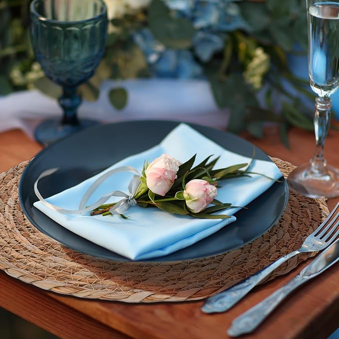 GENMOUS Woven Placemats Set of 10,12" Round Placemats Natural Water Hyacinth Boho Placemats,Farmhouse Rattan Chargers for Dinner Plates,Rustic Braided Wicker Table Mats for Dining Table,Home,Wedding