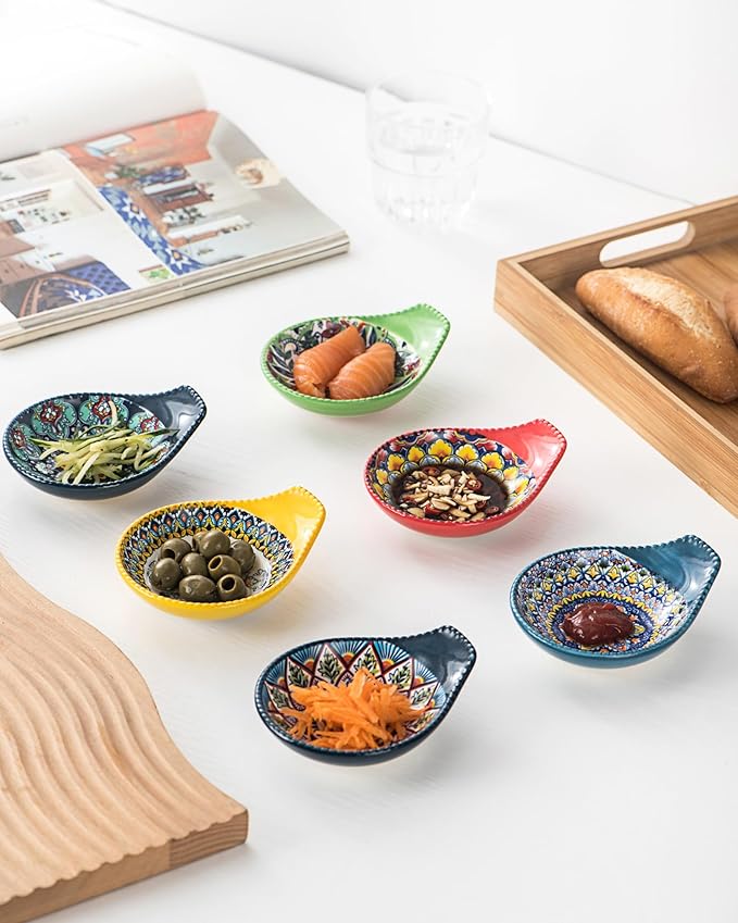 HENXFEN LEAD Dipping Bowls Set of 6, 3 oz Small Ceramic Sauce Dishes for Soy Sauce, Condiments, Appetizers & Snacks – Mini Serving Bowls for Sushi, BBQ & Parties