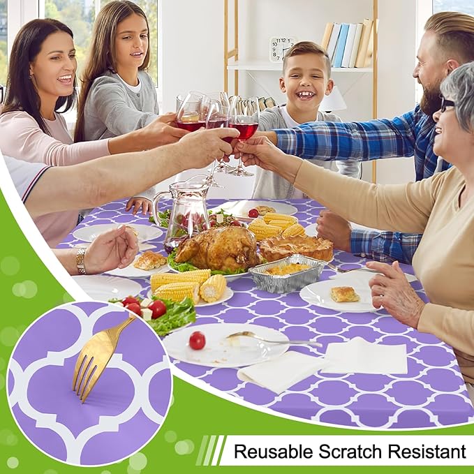Smiry Rectangle Table Cloth, Waterproof Vinyl Tablecloth with Flannel Backing for Rectangle Tables, Wipeable Spillproof Plastic Tablecloths for Dining, Camping, Indoor and Outdoor, (52"x70", Lavender)