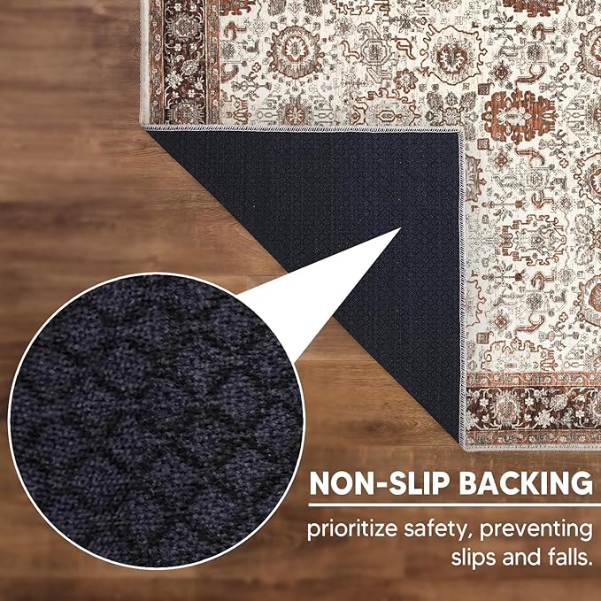 Keen Home Design 6x9 Rug - Machine Washable Area Rug with Non-Slip Backing, Ideal for Living Room, Dining Room, Bedroom - Vintage, Easy Clean, Durable, Low Pile - (6' x 9')