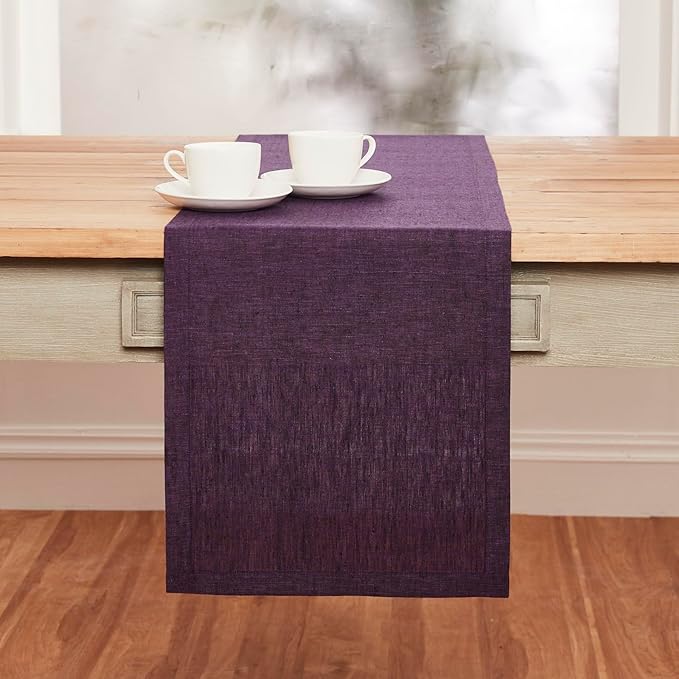 Solino Home Linen Table Runner 48 Inches - 100% Pure Linen Grape Table Runner 14 x 48 Inch Ideal for Dresser and Coffee Tables - Winter, Spring, Easter, Valentines - Athena