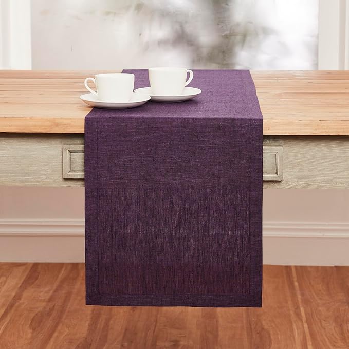 Solino Home Linen Table Runner 72 Inches Long - Athena, 100% Pure Linen Grape Dining Table Runner 14 x 72 Inch for Winter, Valentines, Spring, Easter