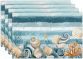 Ocean Seashell Placemats Set of 4, Beach Starfish Place Mats, Coastal Marine Life Waterproof Washable Table Mats for Home Party Indoor Kitchen Dining Table Decoration 12x18 Inch