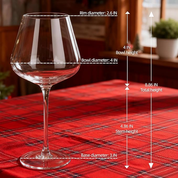 Wine Glasses Set of 4, 18OZ Large Crystal Red Wine Glasses, Hand Blown Vintage Wine Glasses with Thin Rim, Large Bowl, Long Stem, Gifts for Wedding, Valentine's Day, Housewarming, Birthday