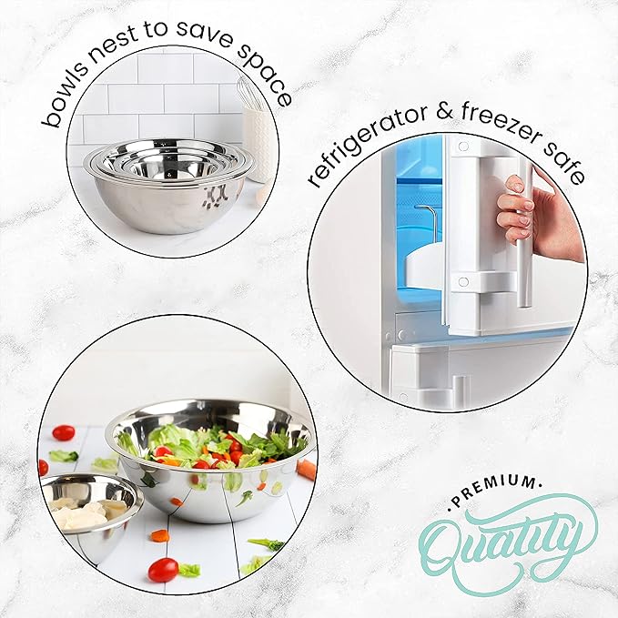 WHYSKO Meal Prep Stainless Steel Mixing Bowls Set, Home, Refrigerator, and Kitchen Food Storage Organizers | Ecofriendly, Reusable, Heavy Duty (Blue)