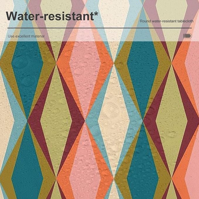 Abstract Geometric Boho Round Tablecloth, Retro Modern Mid Century Tablecloth for Home Party Dining Room Kitchen Decor 50Inch(127cm)