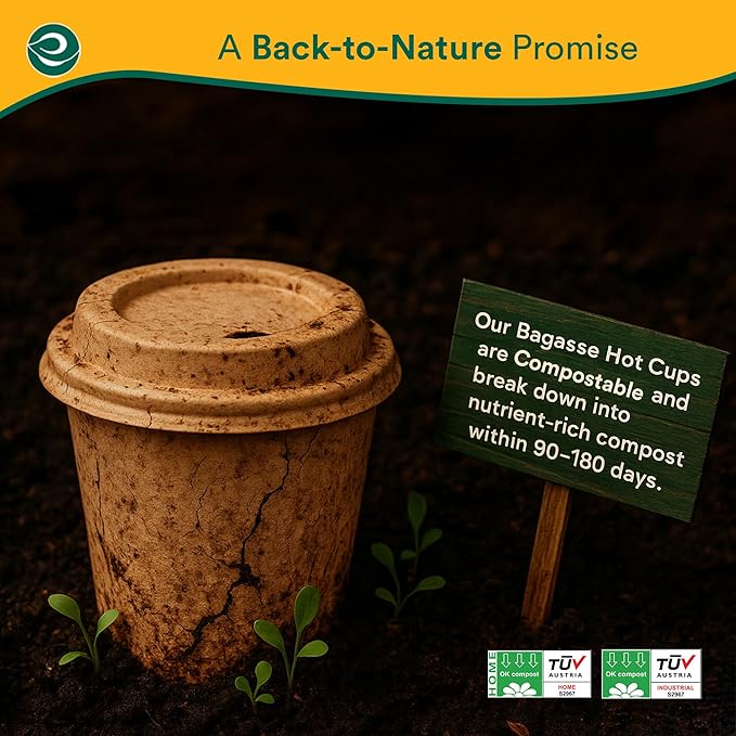 ECO SOUL 200 Pack 12 oz Disposable Coffee Cups with Lids & Sleeves Eco-Friendly, Biodegradable, Compostable, Leak-free & Sturdy To Go Hot Drink Cup for Tea, Chocolate Party Travel Cafe Office & Home