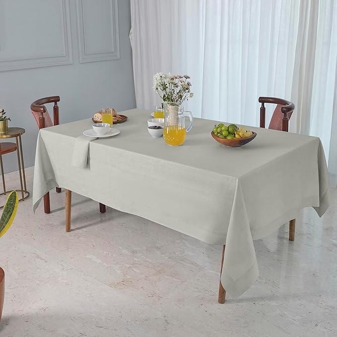 D'Moksha Homes Linen Tablecloth 60 x 102 Inch - 100% Pure Linen Silver Grey Table Cloth for Rectangle Tables - Machine Washable Cloth Tablecloth for Spring, Easter