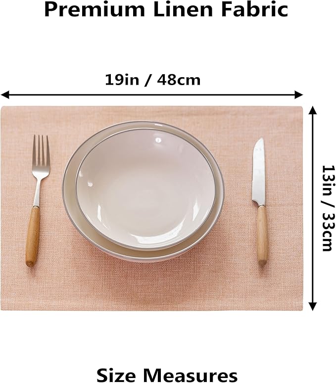 Demetex Pink Valentine Placemats Set of 6 Heat Resistant Linen Place Mats Washable Cloth Plate Mats for Dining Party Banquet Table Decorations, 13 x 19 inch, Pink