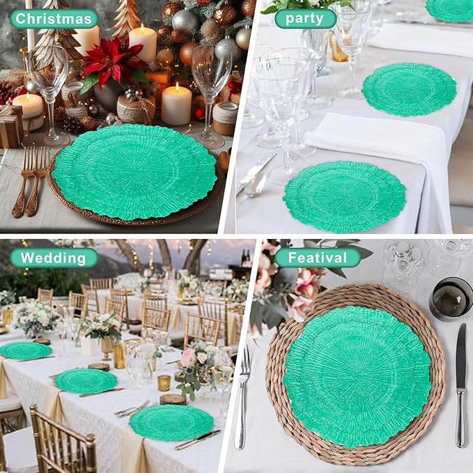 U-QE 60PCS Green Plastic Plates - Clear Plastic Plates Disposable Heavy Duty - Green Disposable Plates Include 30PCS 10inch & 30PCS 7inch for Party&Wedding