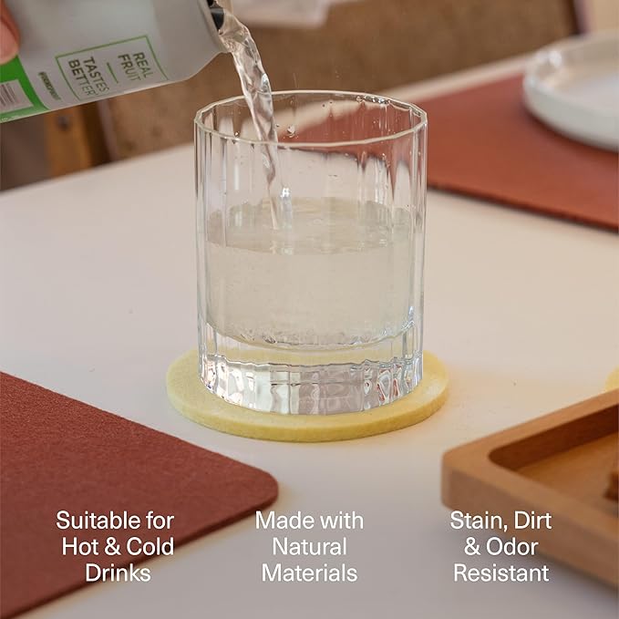 Graf Lantz - Bierfilzl Merino Wool Square Coasters Set of 4 - Turmeric (4"x4"x5mm) - Absorbs 30% of Weight, Natural German Wool - Heat Resistant, Sustainable, Reusable - Home Decor, Coffee Table Decor