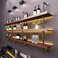 86.6in Large Wine Rack with LED Light Solid Wood Wall Mounted Wine Rack, 3-Tiers Liquor Bottles Floating Shelves Display Storage Organizer for Home Bar & Dining Room (220cm/86.6in)