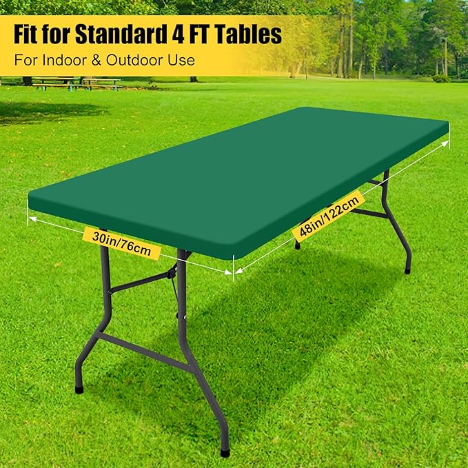 Smiry Rectangle Tablecloth, Elastic Fitted Flannel Backed Vinyl Tablecloths for 4ft Folding Tables, Waterproof Wipeable Table Covers for Indoor, Outdoor, Picnic and Camping (Emerald Green, 30"x48")