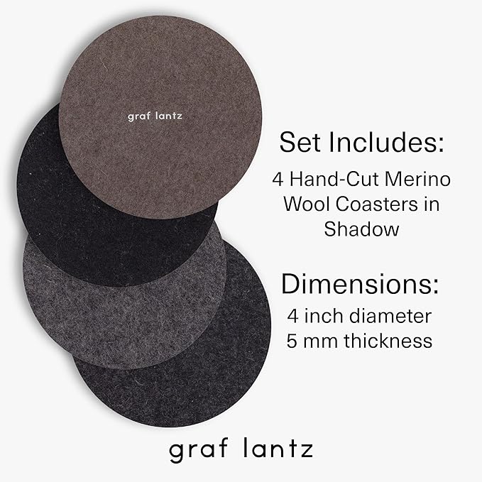 Graf Lantz - Bierfilzl Merino Wool Round Coasters Set of 4 - Shadow (4"x4"x5mm) - Absorbs 30% of Weight - Natural German Wool - Heat Resistant, Sustainable, Reusable - Home Decor