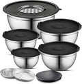 AVADOR Premium Brushed Stainless Steel Mixing Bowls Sets, Easy To Clean, Space Saving, Great for Cooking, Baking, Prepping Needs 0.25qt, 1qt, 1.5qt, 3qt, 5qt (8 pc with Lid and Grater)