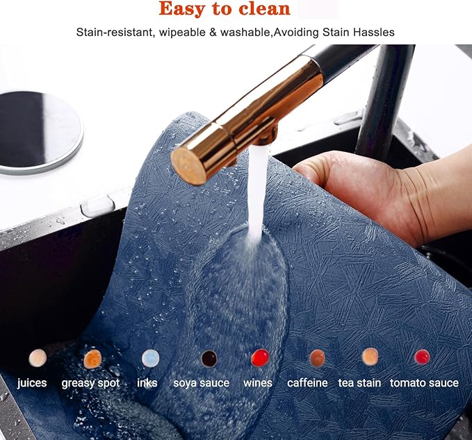 Vinyl Placemats Set of 12 Heat Resistant Easy Clean Non-Slip Place Mats for Dining Table Faux Leather Waterproof Stain Resistant Wipeable Washable PVC Table Mats(12, Blue)