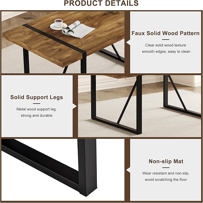 Dinner Table for 6-8, 71'' Kitchen Table,Kitchen & Dining Room Tables, MDF Wood Dining Table with Metal Legs for Living Room & Dining Room