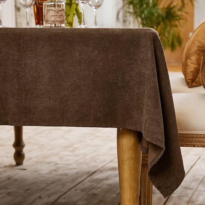 BALCONY & FALCON Rectangle Tablecloth Washable Wrinkle Resistant and Water Proof Table Cloth Decorative Linen Fabric Tablecloths for Dining Parties Kitchen Wedding and Outdoor Use (Brown, 57x118)