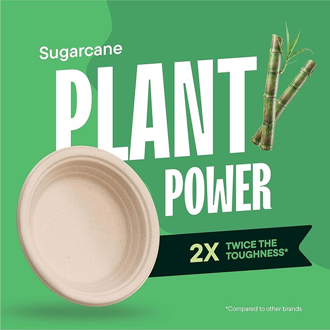Deep Dish Paper Plates, Heavy Duty Disposable Dinner Plates [125-Pack] 9 Inch Plates - 100% Compostable Eco-Friendly, Biodegradable Sugarcane Bagasse, Natural Brown 9" Paper Plate Disposable