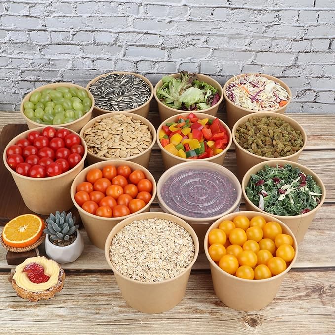 36 oz Disposable Kraft paper bowls with lids, Food containers Soup Bowls Party Supplies Treat Bowls 40 Pack