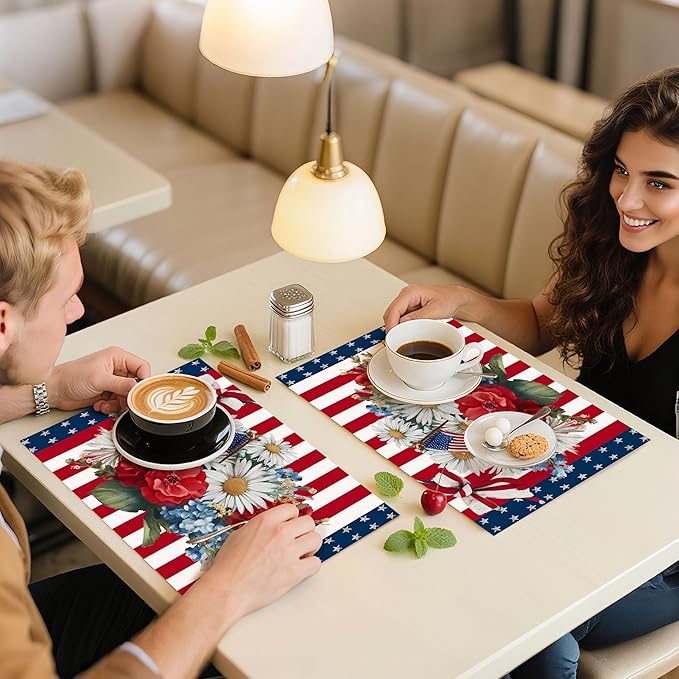 4th of July Placemats Set of 4 Washable Table Place Mats for Dining Kitchen Party Decor