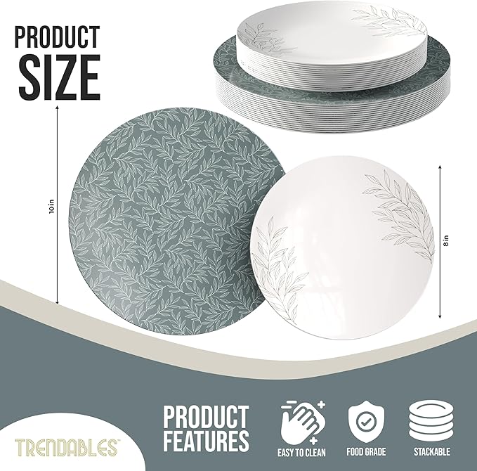 Trendables Disposable Dinnerware Decorative Plates Plastic Disposable Plates Set For 20 Guests 20 x 8 Inch Dessert Plate & 20 x 10 Inch Wedding Party Plate Set Aleh