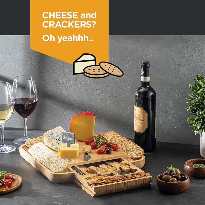 Charcuterie Boards Gift Set by Bambüsi - Large Bamboo Cheese Board for Serving, Entertaining, Cheese Platter for Kitchen, House Warming Gifts New Home, Wedding, Bridal Shower, Birthday Gifts for Women