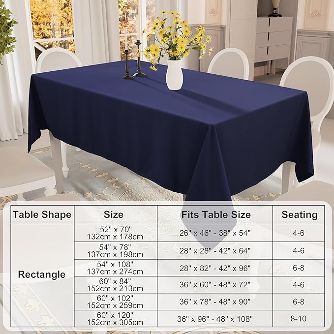 Smiry 4 Pack Rectangle Table Cloth, Waterproof Anti-Scratch Polyester Tablecloth, Decorative Washable Fabric Table Cover for Dining, Buffet, Parties and Outdoor, 52x70, Navy