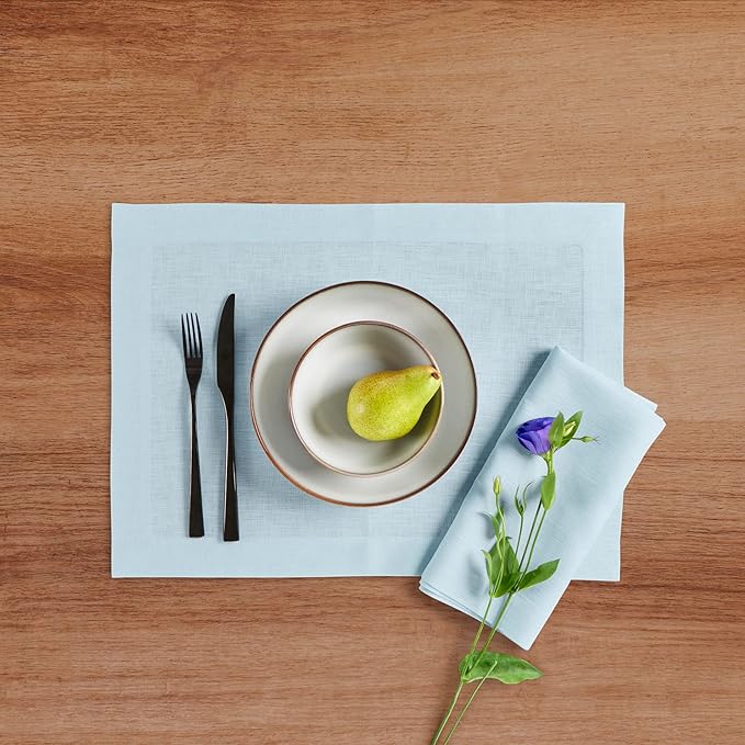 Solino Home Linen Placemats Set of 4 - Ice Water Placemats 14 x 19 Inch - 100% Pure Linen Table Place Mats for Spring, Easter - Fete