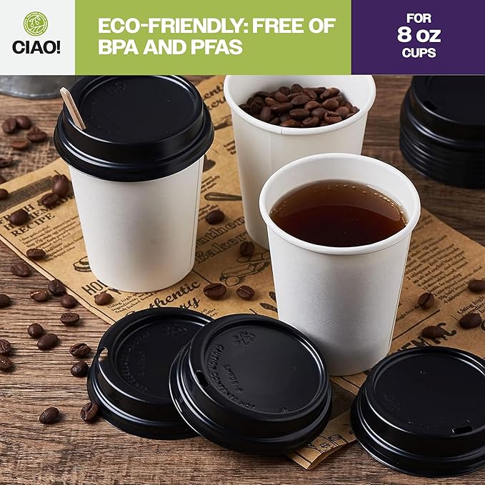 CIAO! 8oz Coffee Cup Sipper Black Dome Lid, (80mm) 1,000 Count