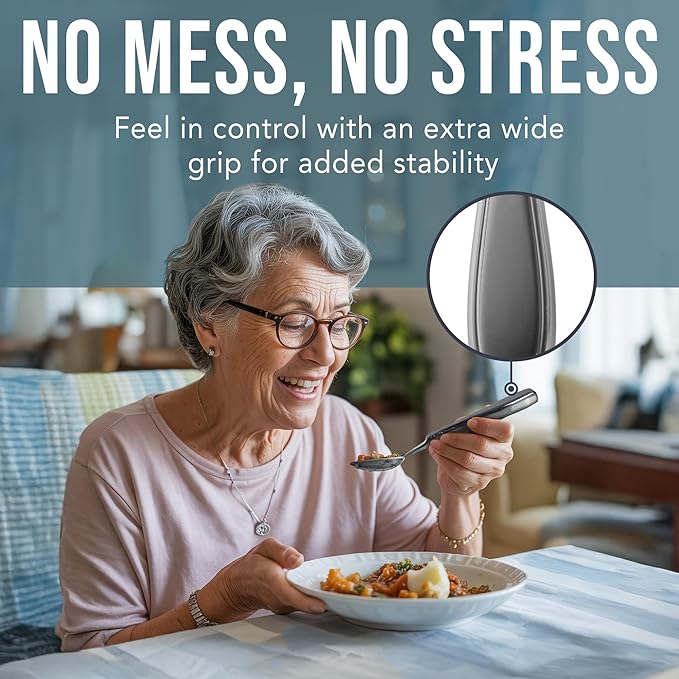 BUNMO Weighted Utensils for Hand Tremors - Elderly, Weak Hand Grip & Handicapped - Stainless Steel - Eat Independently - Weighted 3 Piece Set