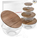 Set of 5 Nesting Glass Bowls with New Updated Acacia Lids for Foodprep, Storage, Mixing & Cooking - Microwave & Oven-ready BPA Free Durable Heat Resistant Inert Borosilicate Glass