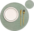 Jovono Round Leather Placemats for Round Tables Set of 6, Green Place Mats and Coasters, Wipeable Waterproof Heat Resistant Table Mats Easy to Care for Indoor Decor 14 inch Diameter