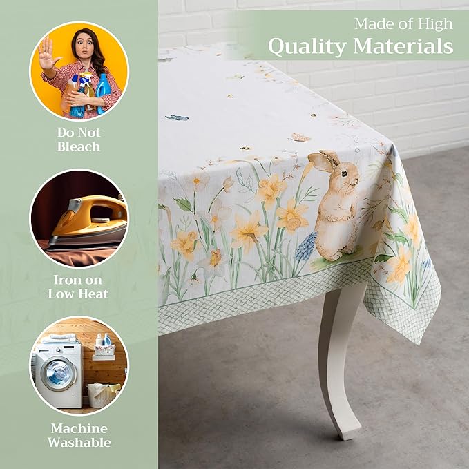 Maison d' Hermine Table Cloth Rectangle Table 100% Cotton 60 x 120 Inches Tablecloth Reusable Decorative for Dining Room Farmhouse Home Valentines Day Decorations Spring Summer - Easter Dew